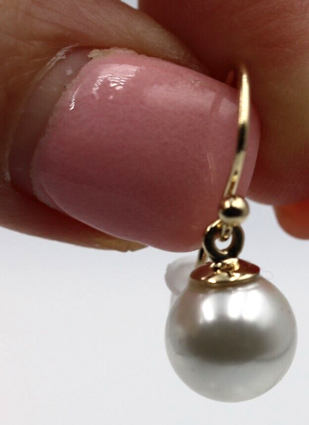 Genuine 9ct Yellow, Rose or White Gold 10mm White Shell Pearl Hook Earrings