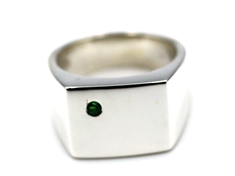 Genuine Emerald Set Sterling Silver 925 Rectangle Signet Ring