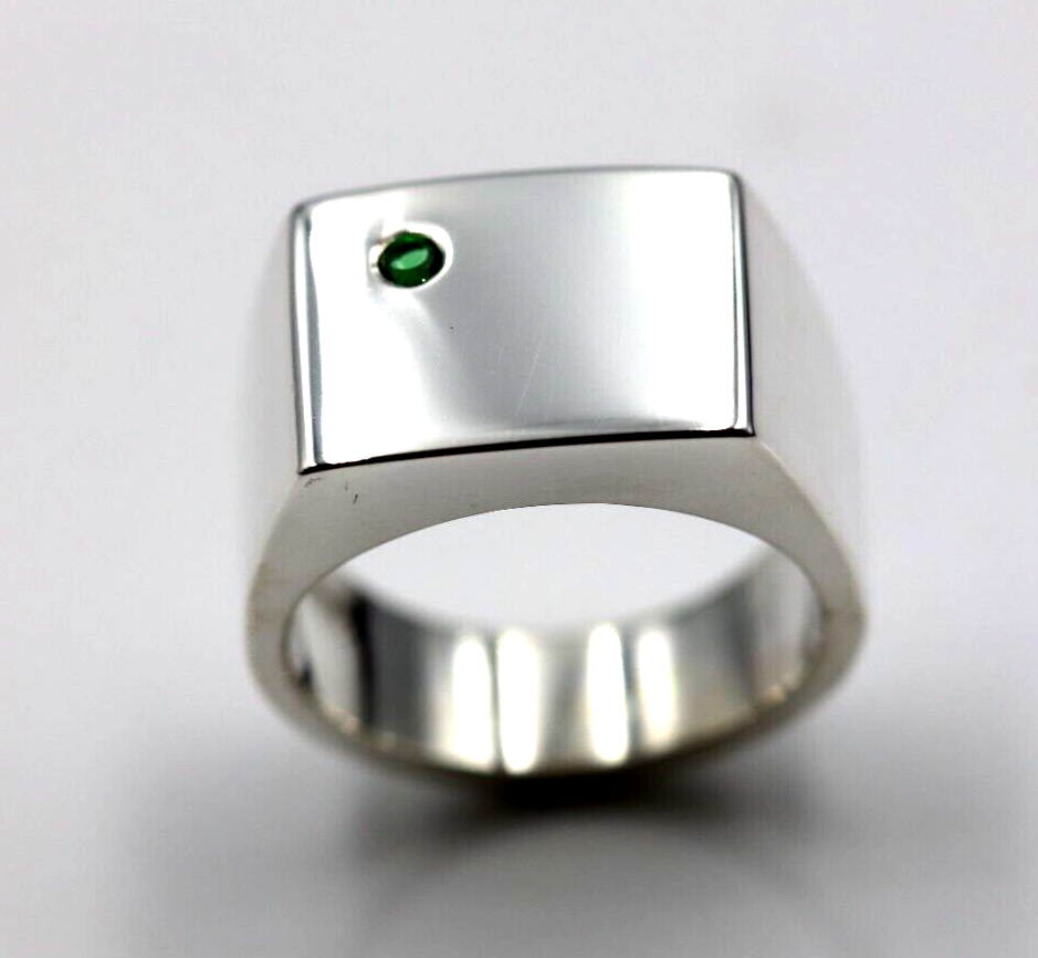 Genuine Emerald Set Sterling Silver 925 Rectangle Signet Ring