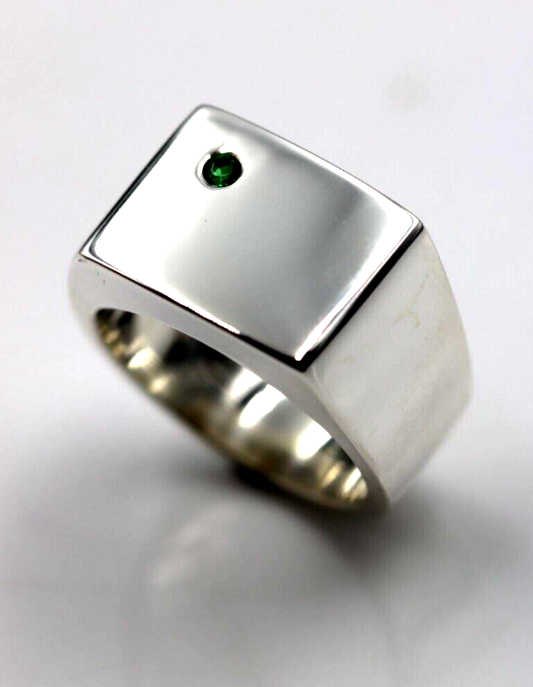 Genuine Emerald Set Sterling Silver 925 Rectangle Signet Ring