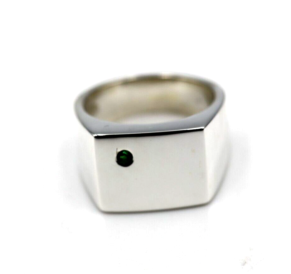 Genuine Emerald Set Sterling Silver 925 Rectangle Signet Ring