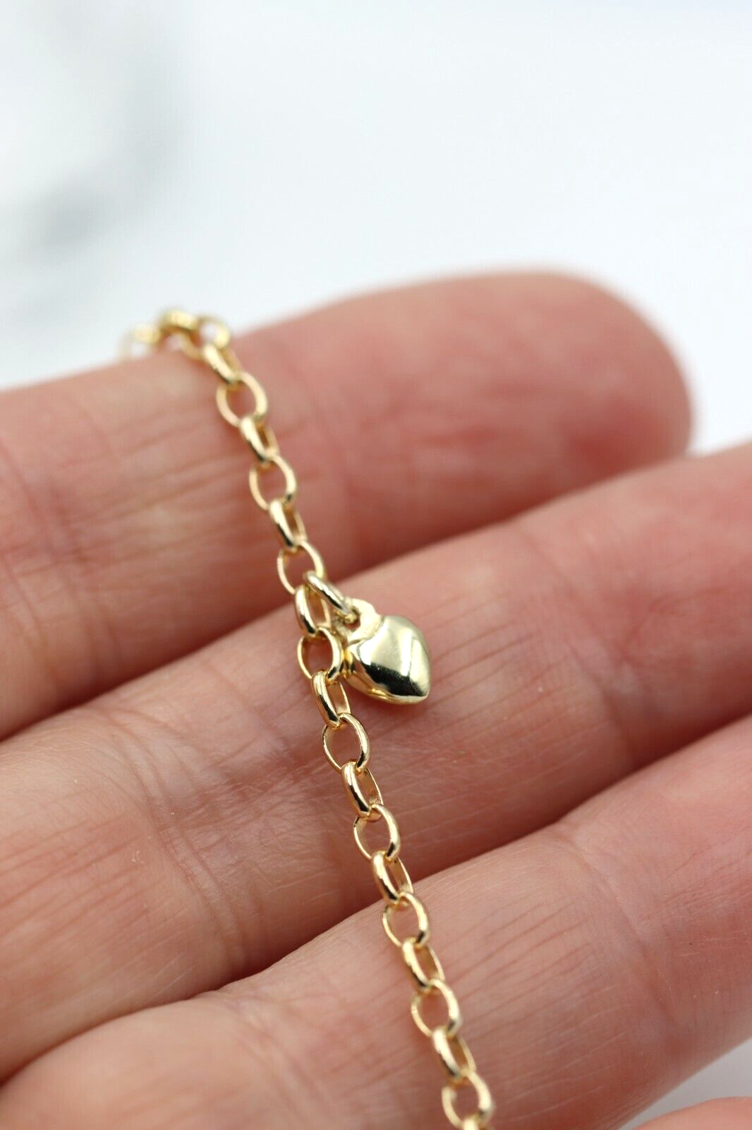 Genuine 9ct Solid Yellow or Rose Gold 25cm Belcher Anklet + 3 heart charms