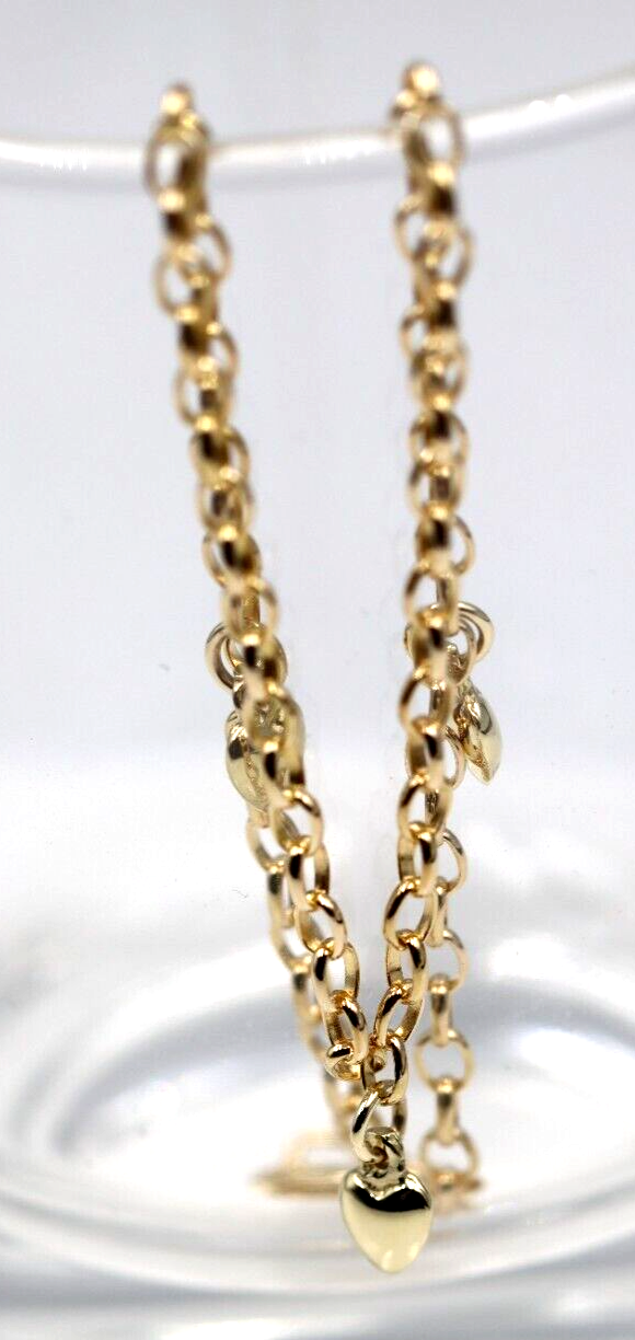 Genuine 9ct Solid Yellow or Rose Gold 25cm Belcher Anklet + 3 heart charms