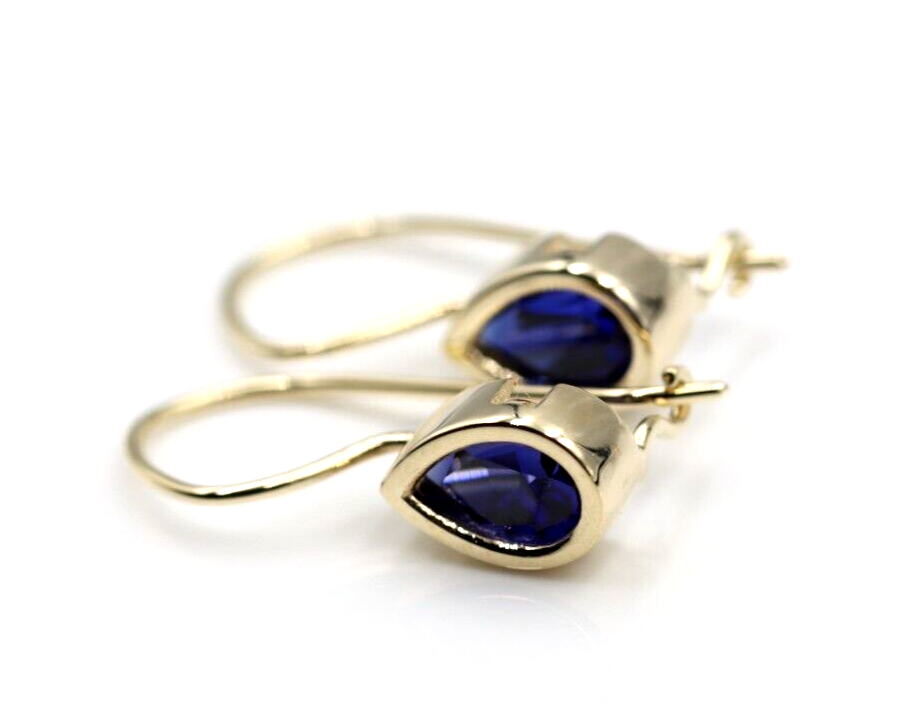 Genuine 9ct Yellow, Rose or White Gold Blue Stone Teardrop Earrings