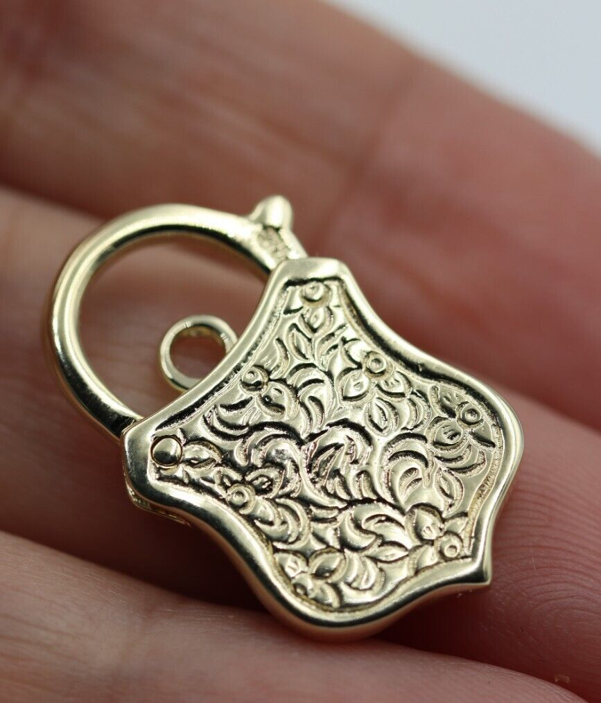 Genuine New 9k 9ct 15mm x 24mm Yellow, Rose and White Gold Filigree Heart Pendant / Padlock