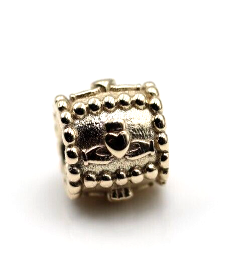 Genuine 9ct Yellow or Rose or White Gold or Silver Celtic Claddagh Charm for Bead Bracelet or Necklace.