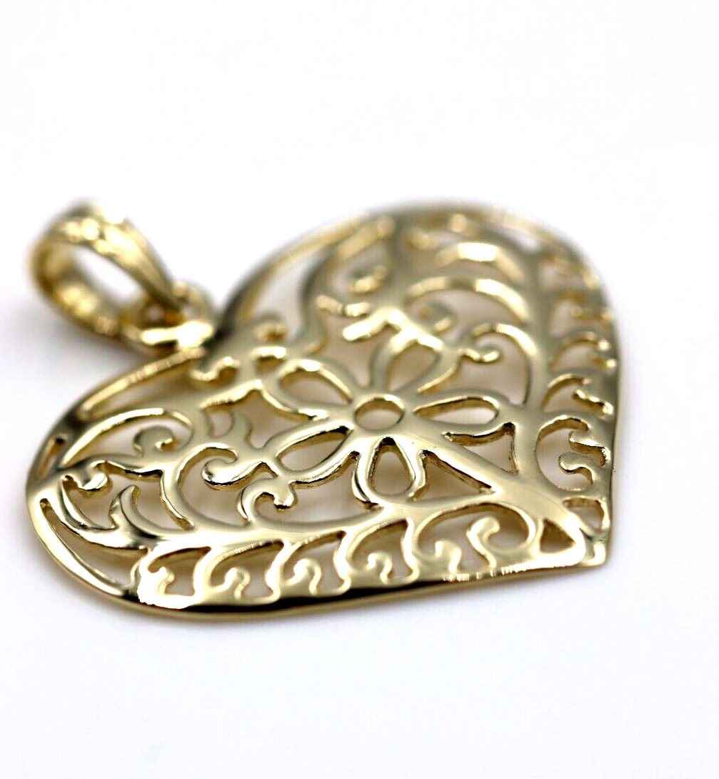 Kaedesigns Genuine 9ct 9k 375 Large Yellow, Rose or White Gold Filigree Flower Heart Pendant