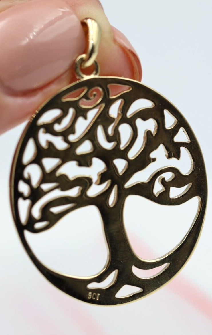 Genuine 9ct 9k Yellow Gold Oval Filigree Tree Of Life Pendant