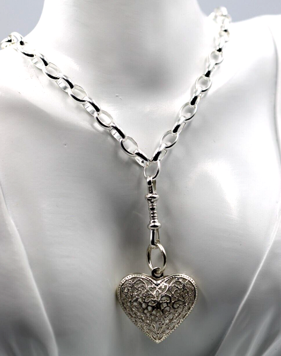 Sterling Silver 925 Heavy Oval Belcher Chain Necklace + Pendant