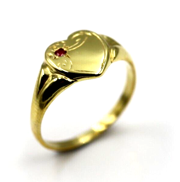 Size M Genuine 9ct 9K Yellow, Rose or White Gold Red Garnet Heart Signet Ring 265