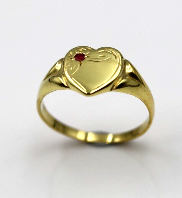 Size M Genuine 9ct 9K Yellow, Rose or White Gold Red Garnet Heart Signet Ring 265