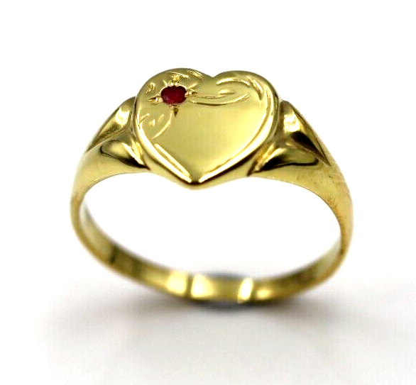 Size M Genuine 9ct 9K Yellow, Rose or White Gold Red Garnet Heart Signet Ring 265