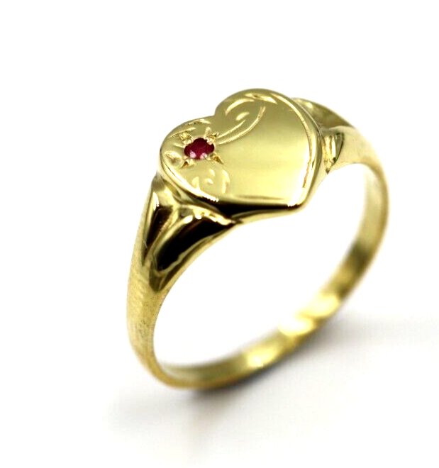Size M Genuine 9ct 9K Yellow, Rose or White Gold Red Garnet Heart Signet Ring 265