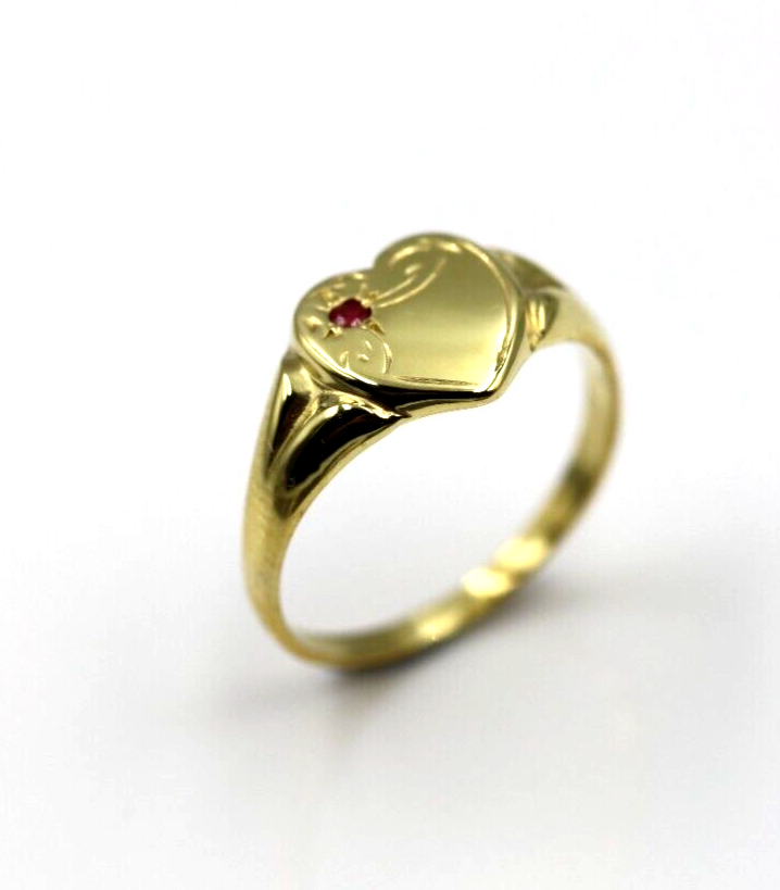 Size M Genuine 9ct 9K Yellow, Rose or White Gold Red Garnet Heart Signet Ring 265