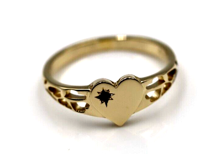 Genuine 9ct Yellow, Rose or White Gold 375 Amethyst (Birthstone Of February) Etched Heart Signet Ring