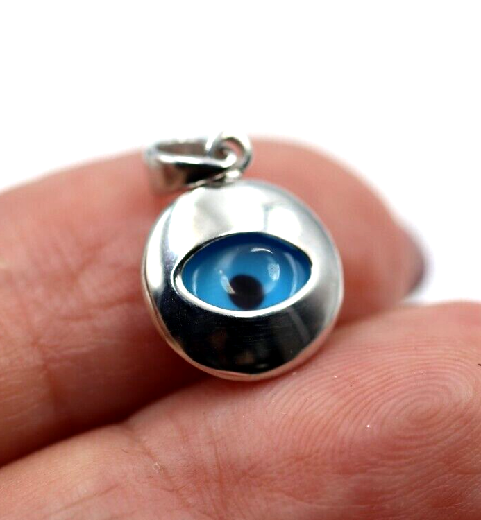 Genuine Sterling Silver 925 Greek Mati Nazar Lucky Evil Eye Charm Pendant