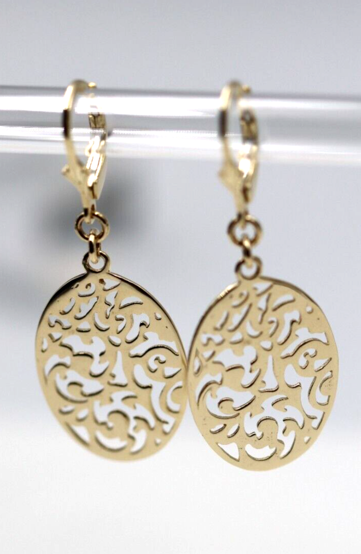 Continental Hooks 9ct Solid Yellow, Rose or White Gold Antique Oval Filigree Drop Earrings