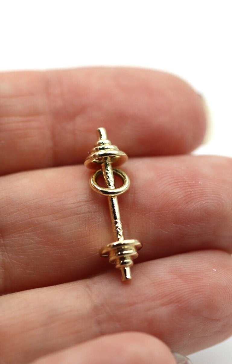 Genuine Sterling Silver or 9ct Yellow, Rose or White Gold Dumbbell Fitness Pendant or Charm