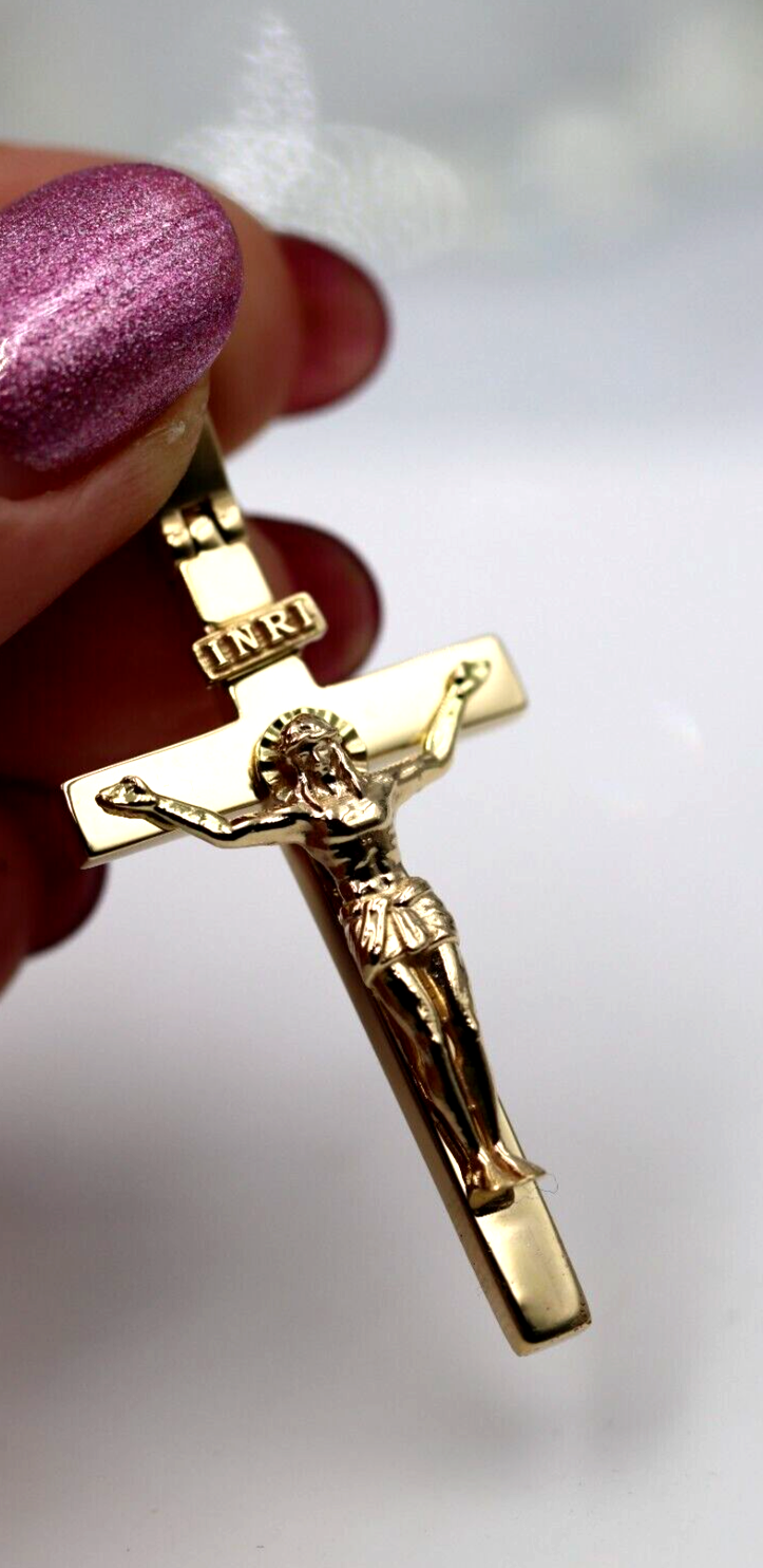 Genuine 18ct 750 Yellow, Rose or White Gold Solid Heavy Crucifix Cross Pendant 14grams