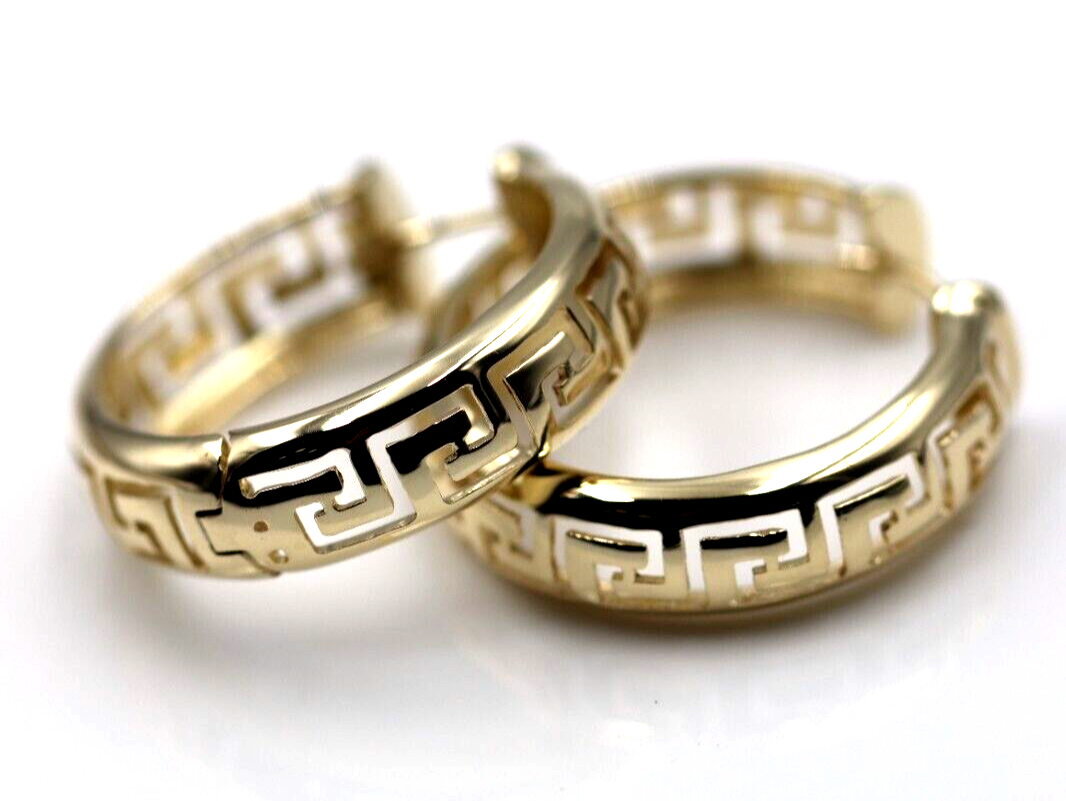Kaedesigns, Genuine Heavy 14k 14ct Yellow Gold Large Fancy Greek Key Thick Hoop Earrings