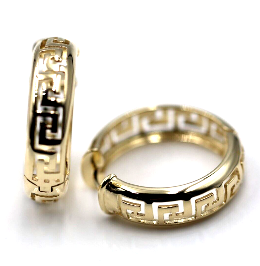 Kaedesigns, Genuine Heavy 14k 14ct Yellow Gold Large Fancy Greek Key Thick Hoop Earrings