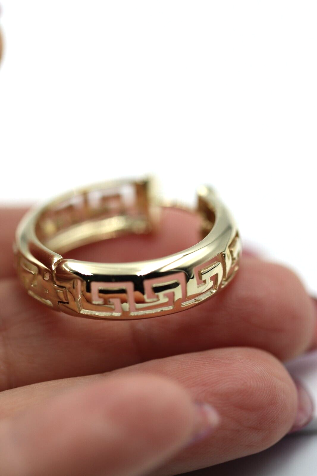 Kaedesigns, Genuine Heavy 14k 14ct Yellow Gold Large Fancy Greek Key Thick Hoop Earrings
