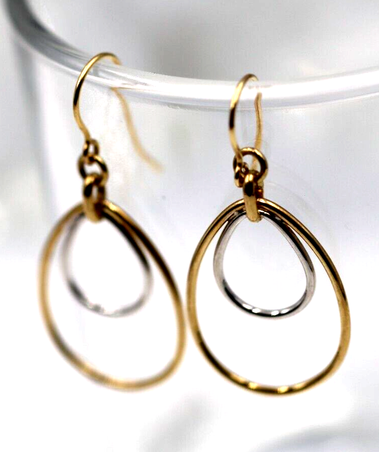 Kaedesigns 9ct 9k Yellow & White Gold Oval Hook Earrings Wires