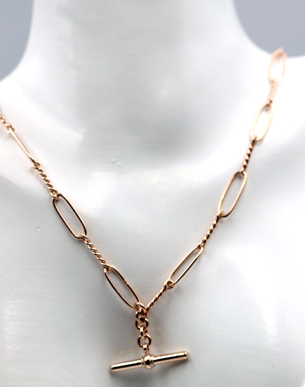 Genuine Handmade PaperClip 9ct 9k 375 Yellow, Rose or White Gold Paper Clip Chain Necklace with T-Bar