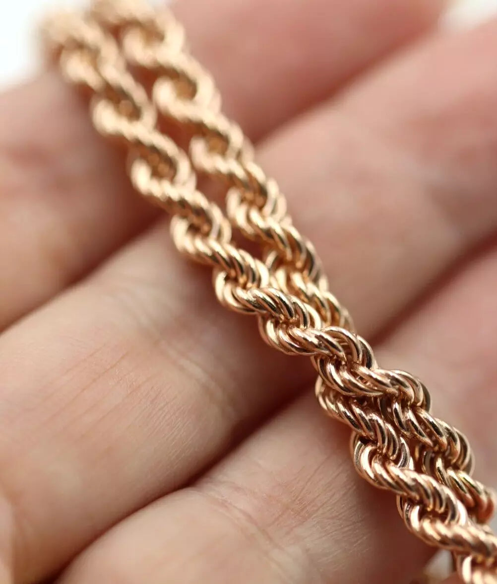 Genuine 9ct 9k Yellow, Rose or White Gold Solid Rope Chain 4.4mm Wide - 50cm, 55cm, 60cm or 65cm lengths