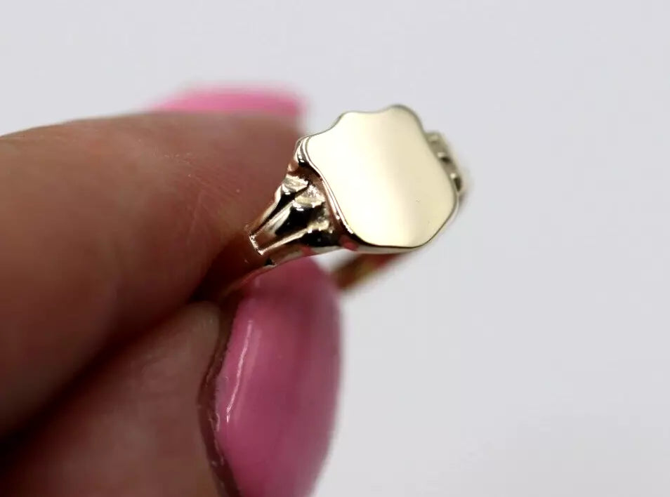 Size G, Kaedesigns New Childs Solid 9ct 9k Yellow, Rose or White Gold Shield Signet Ring