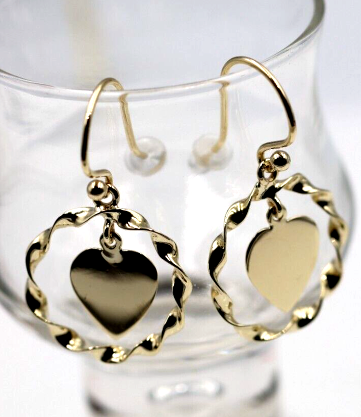 Genuine 9ct 9k Solid Yellow, Rose or White Gold Hooks Fancy Heart Disc Earrings