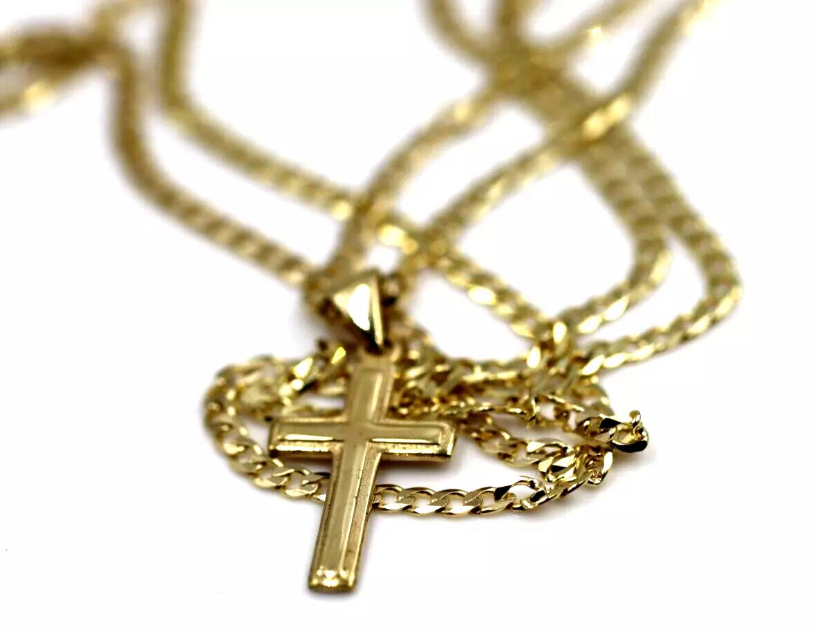 Genuine 9ct 9K Yellow Gold Plain Cross Pendant + Necklace Chain 60cm