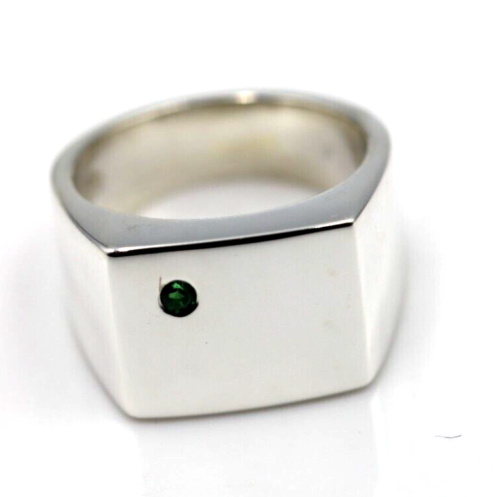 Genuine Emerald Set Sterling Silver 925 Rectangle Signet Ring