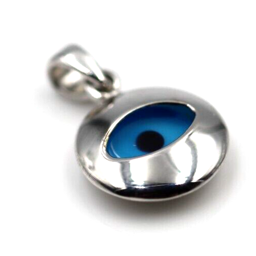 Genuine Sterling Silver 925 Greek Mati Nazar Lucky Evil Eye Charm Pendant