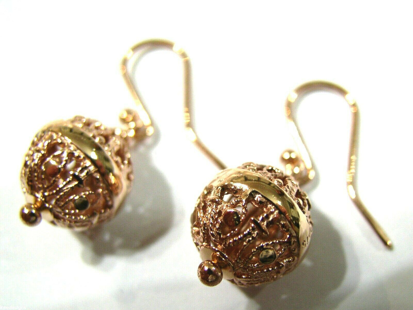 Kaedesigns Genuine 9kt 9ct 375 Yellow, Rose or White Gold 12mm Euro Ball Drop Filigree Earrings