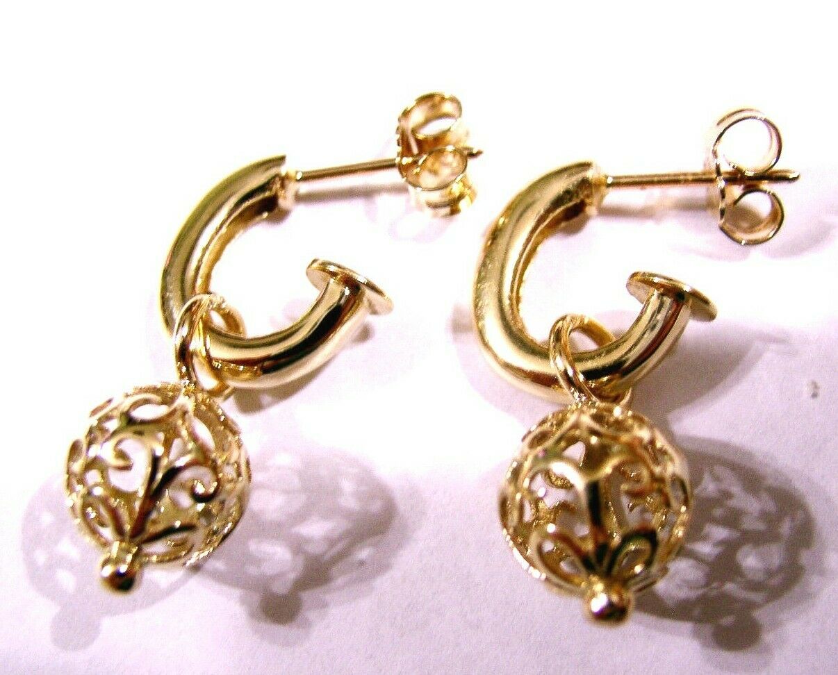 Kaedesigns, New Genuine 9ct Yellow, Rose or White Gold 10mm Filigree Ball Hook Earrings
