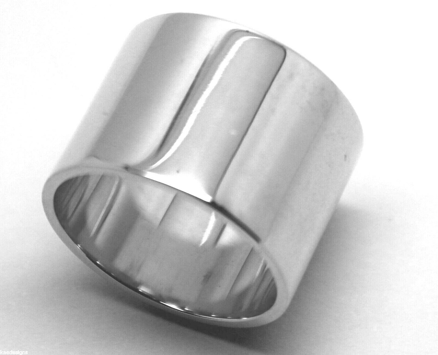 Size Q Genuine New 9ct 9k White Gold / 375, Full Solid 16mm Extra Wide Band Cigar Ring