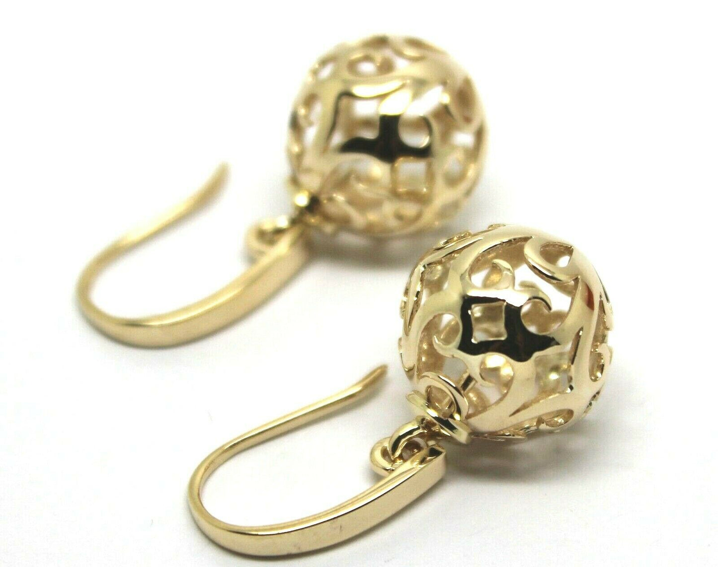 Genuine 9ct Yellow, Rose or White Gold Large Heavy 14mm Thick Hooks Ball Drop Filigree Earrings