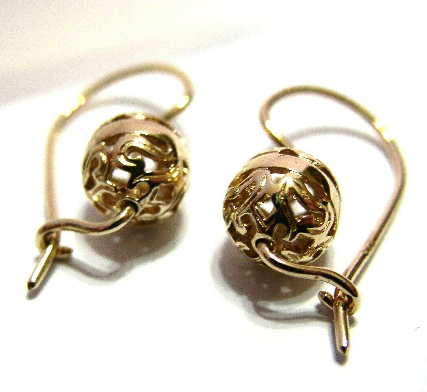 Kaedesigns 9ct Yellow, Rose or White Gold 8mm Euro Ball Drop Filigree Earrings