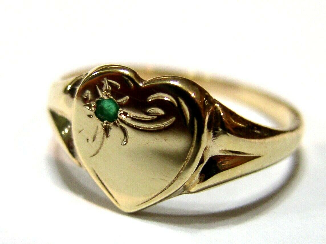 Size O 1/2 Genuine 9ct 9K Yellow, Rose or White Gold Green Tsavorite Garnet Signet Ring 265