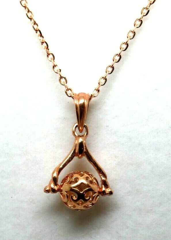 Genuine 9ct Rose Gold Thin Cable Chain Necklace 50cm + Spinner Ball Pendant