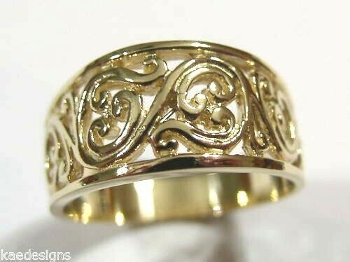 Size N Kaedesigns Genuine 9ct Full Solid Wide Yellow, Rose Or White Gold Filigree Flower Swirl Ring 336