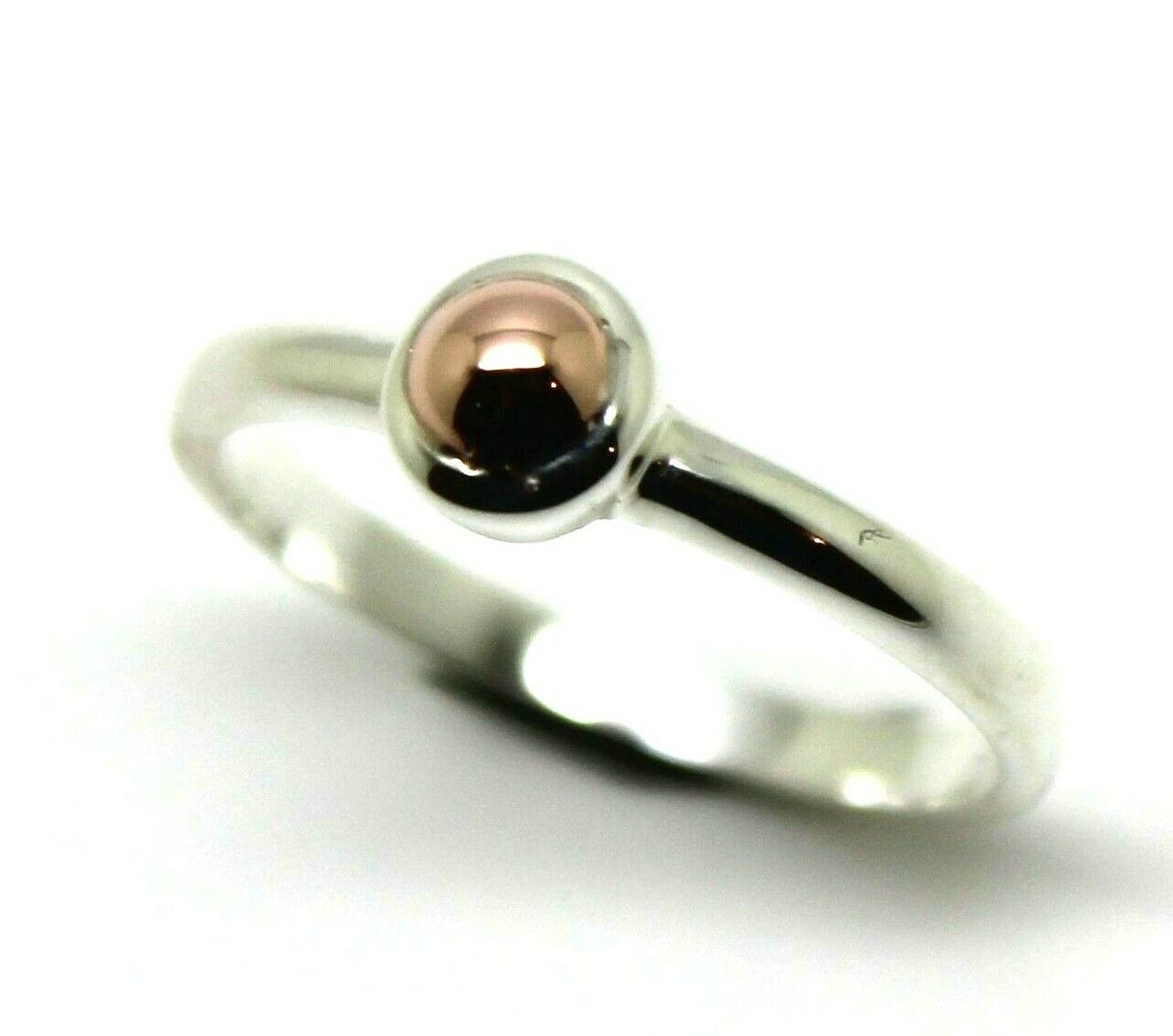 Genuine Sterling Silver + 9ct Rose Gold 4mm Half Ball Ring