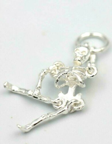 Sterling Silver Moving Skeleton Movable Pendant Charm Halloween Skull