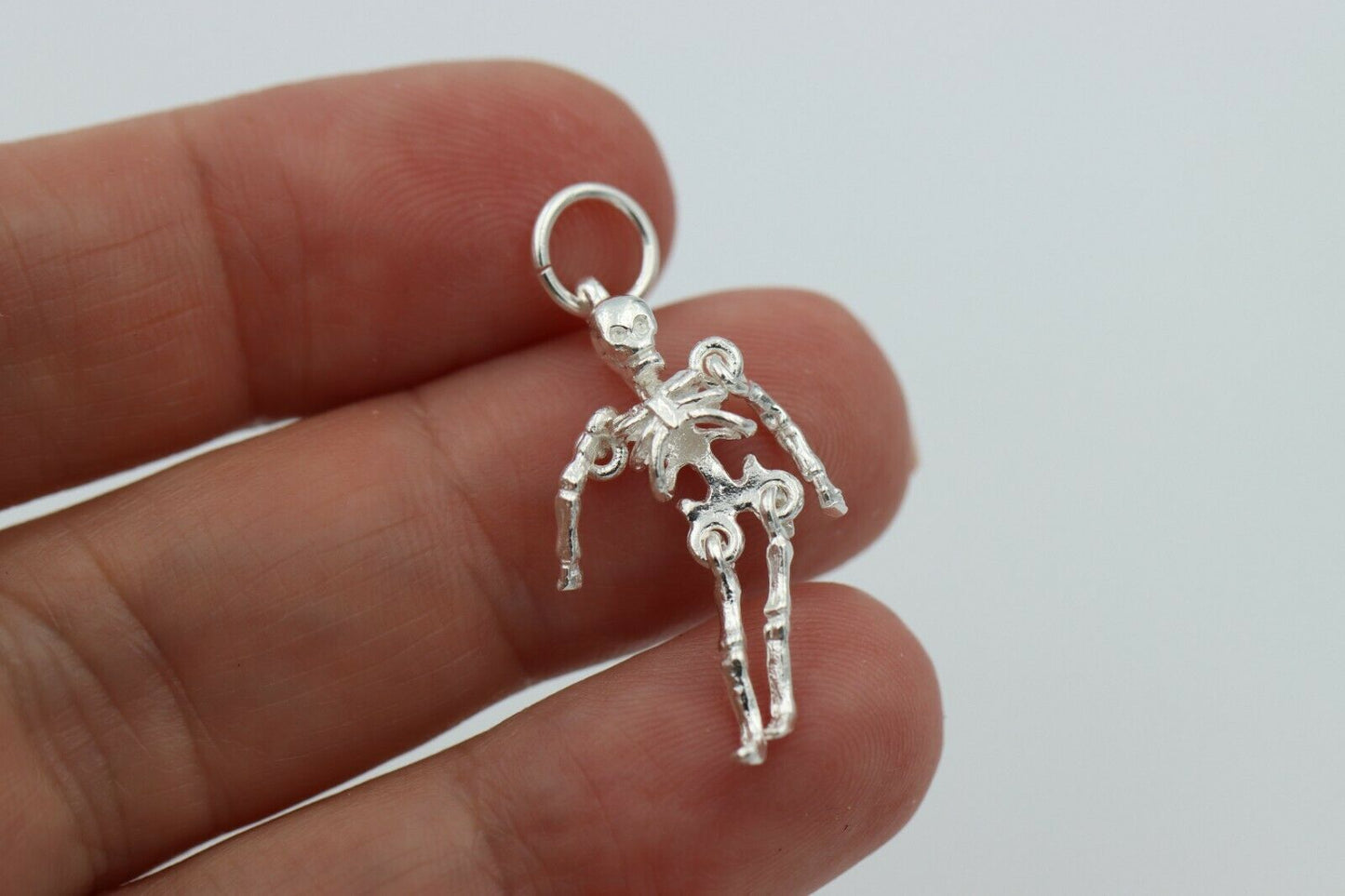 Sterling Silver Moving Skeleton Movable Pendant Charm Halloween Skull