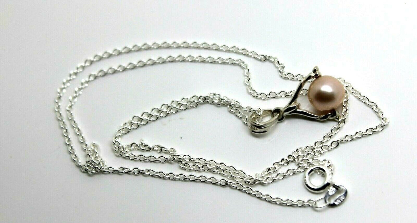 Sterling Silver 925 Chain Necklace & Pearl Ball Spinner Pendant