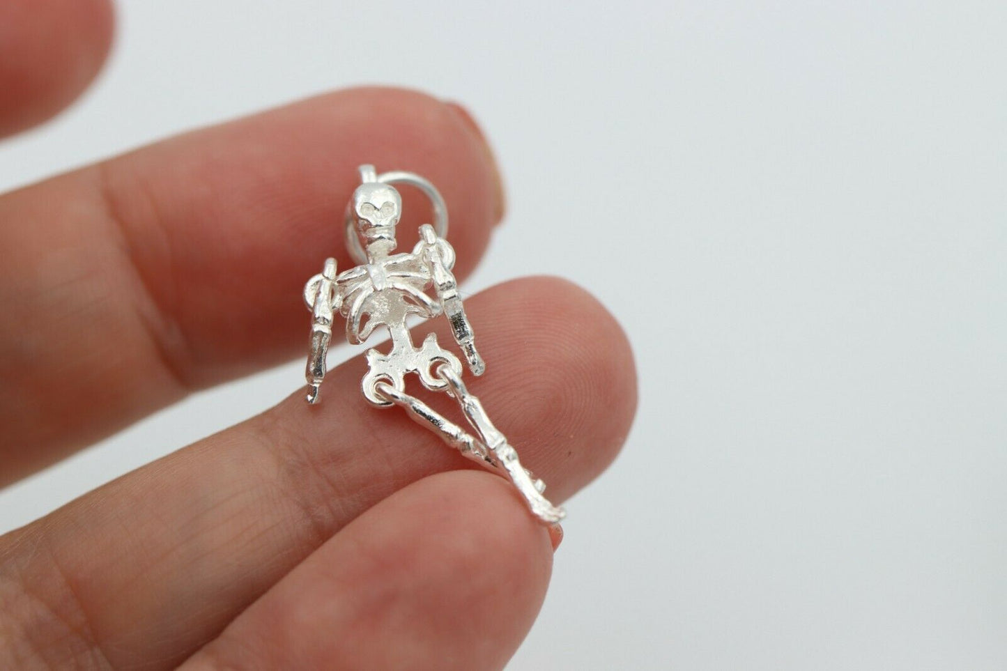 Sterling Silver Moving Skeleton Movable Pendant Charm Halloween Skull