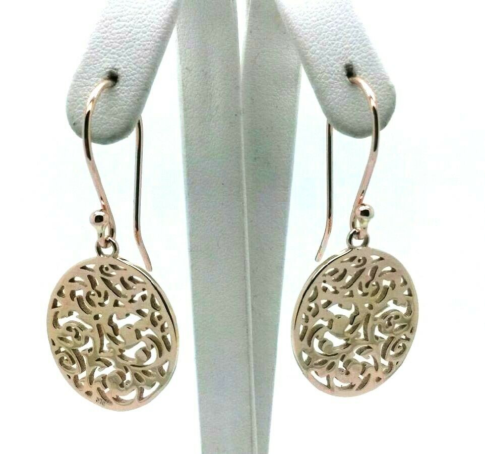 Genuine New Heavy 9ct Solid Yellow, Rose Or White Gold Filigree Oval Drop Long Hooks Earrings
