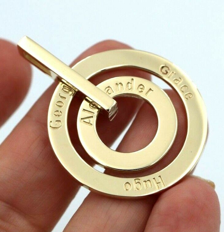 Solid 9ct Yellow Gold / 375 Personalized & Engraveable 2 Circles Pendant