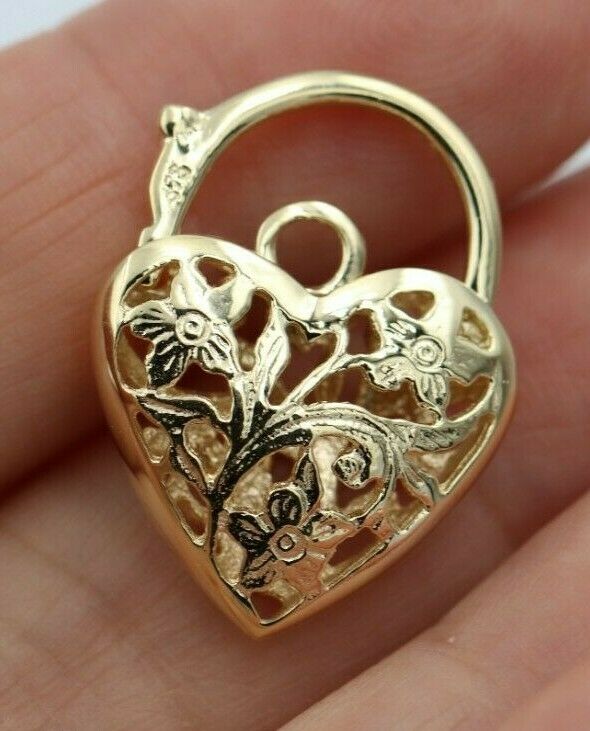 Kaedesigns Genuine 9ct 9kt 19mm Yellow, Rose or White Gold Filigree Heart Pendant Padlock